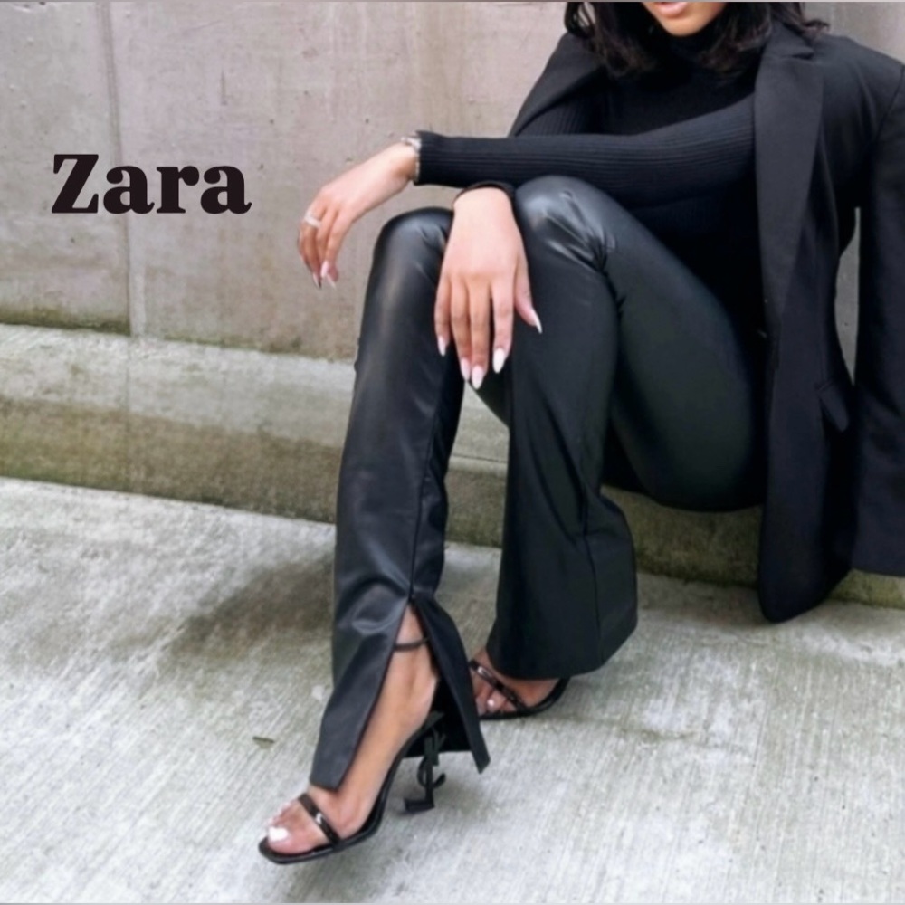 Zara Black Flare Leather Pants